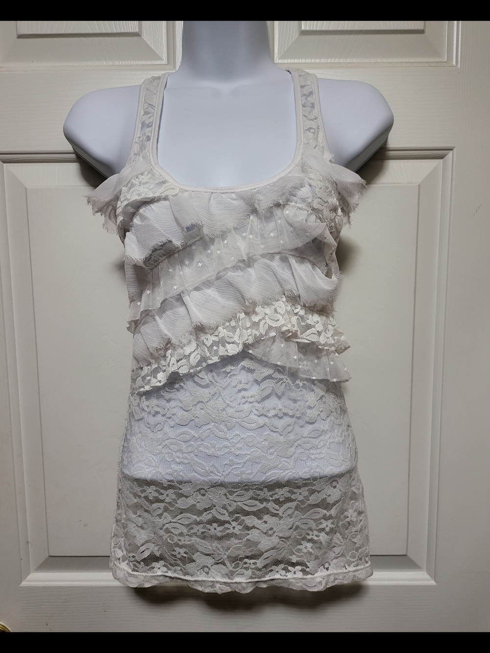 Delicate White Lace Ruffle Chemise Tank